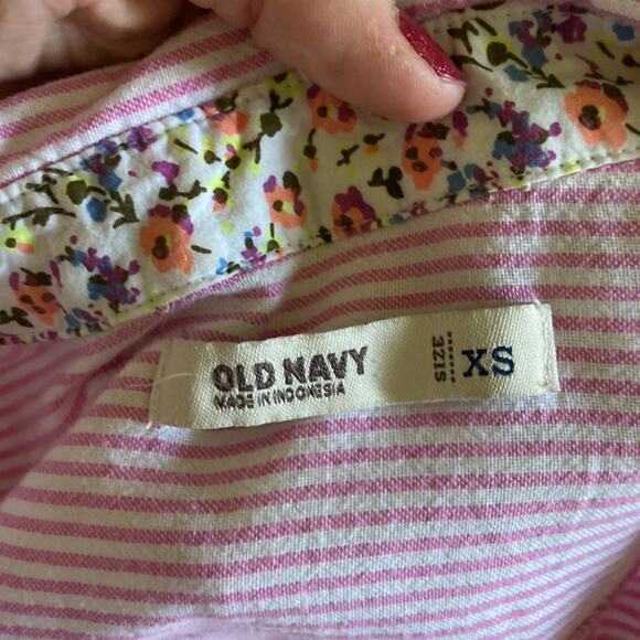 Old Navy Pink & White Striped Buttondown Blouse, Size XS - Picture 6 of 8